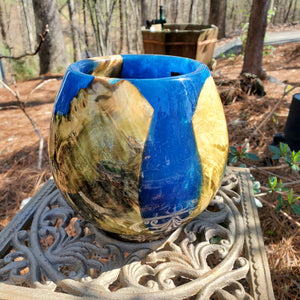 Bowl-Vase   Blue Resin and Buckeye Burl Bowl/Vase/Urn