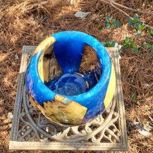 Bowl-Vase   Blue Resin and Buckeye Burl Bowl/Vase/Urn