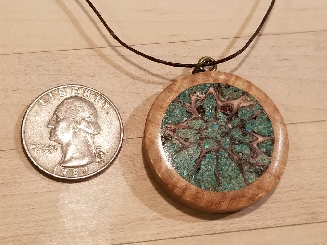 Curly Maple and Green Malachite Stone filled Medallion