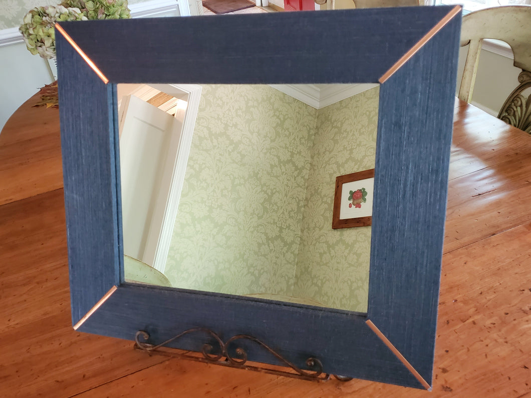 Blue Indigo Grasscloth Frame with Copper Accents